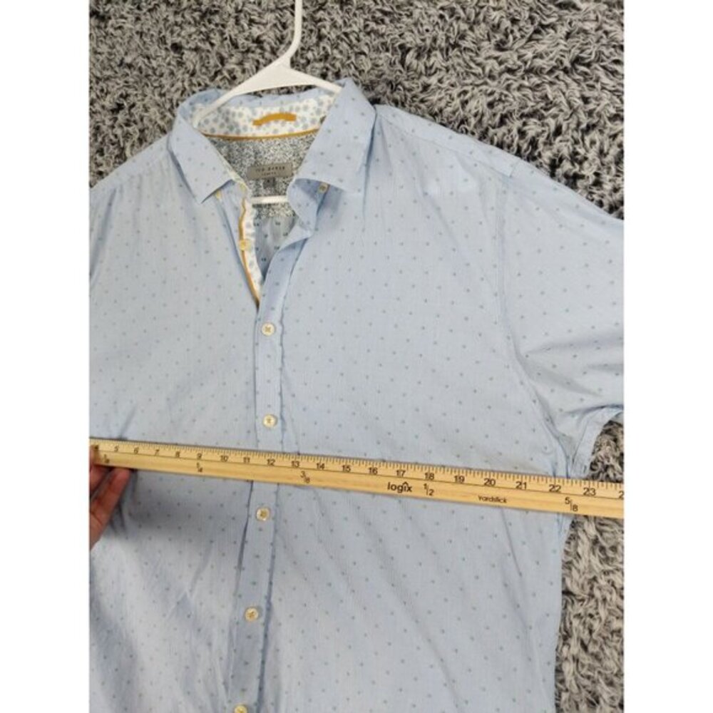 TED‎ BAKER Button Up Short Sleeve Mens Sz 6 US XL 44 Blue Stripe Dot 100% Cotton - Picture 6 of 10
